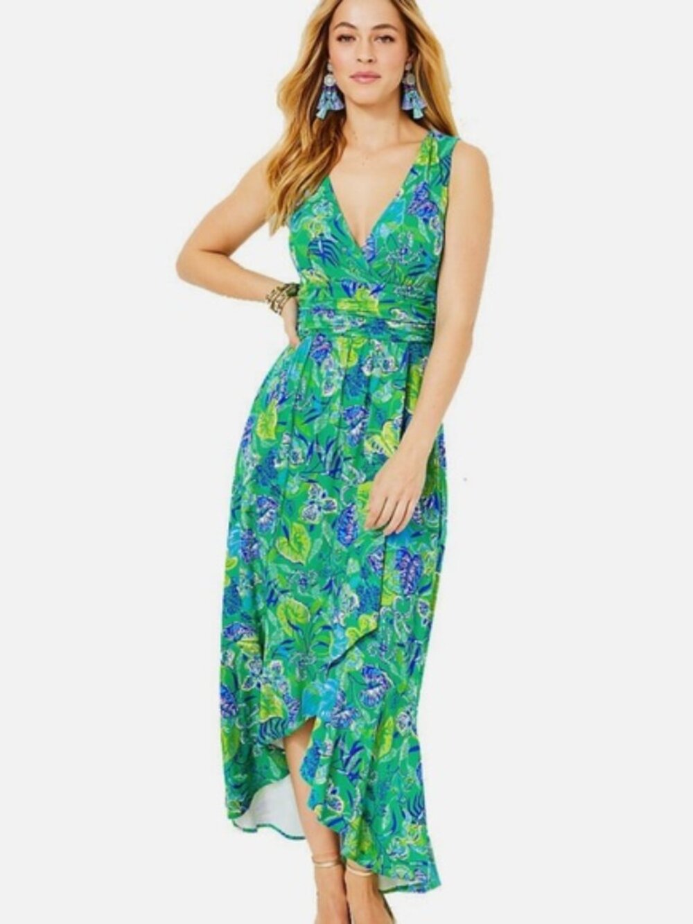 NWT Lilly Pulitzer Moana Maxi Dress Botanical Green In a Flutter M